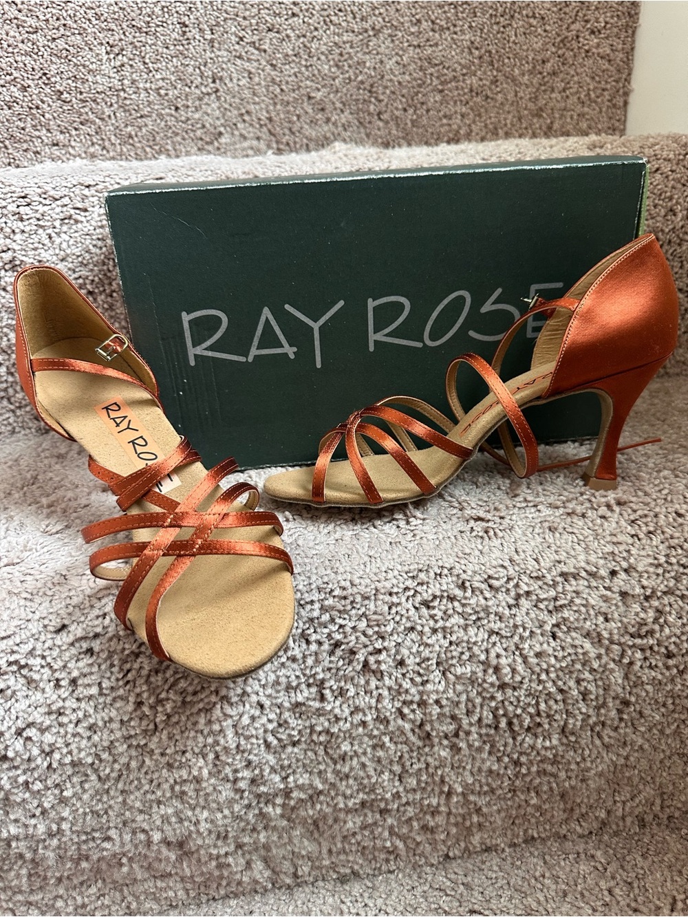 Ray Rose Dark Tan Satin Flared Heel Medium width